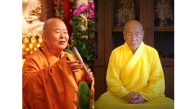 Buddhist Masters Hsing Yun of Fo Guang Shan (left, credits) and Wei Jue of Chung Tai Shan (right, credits).
