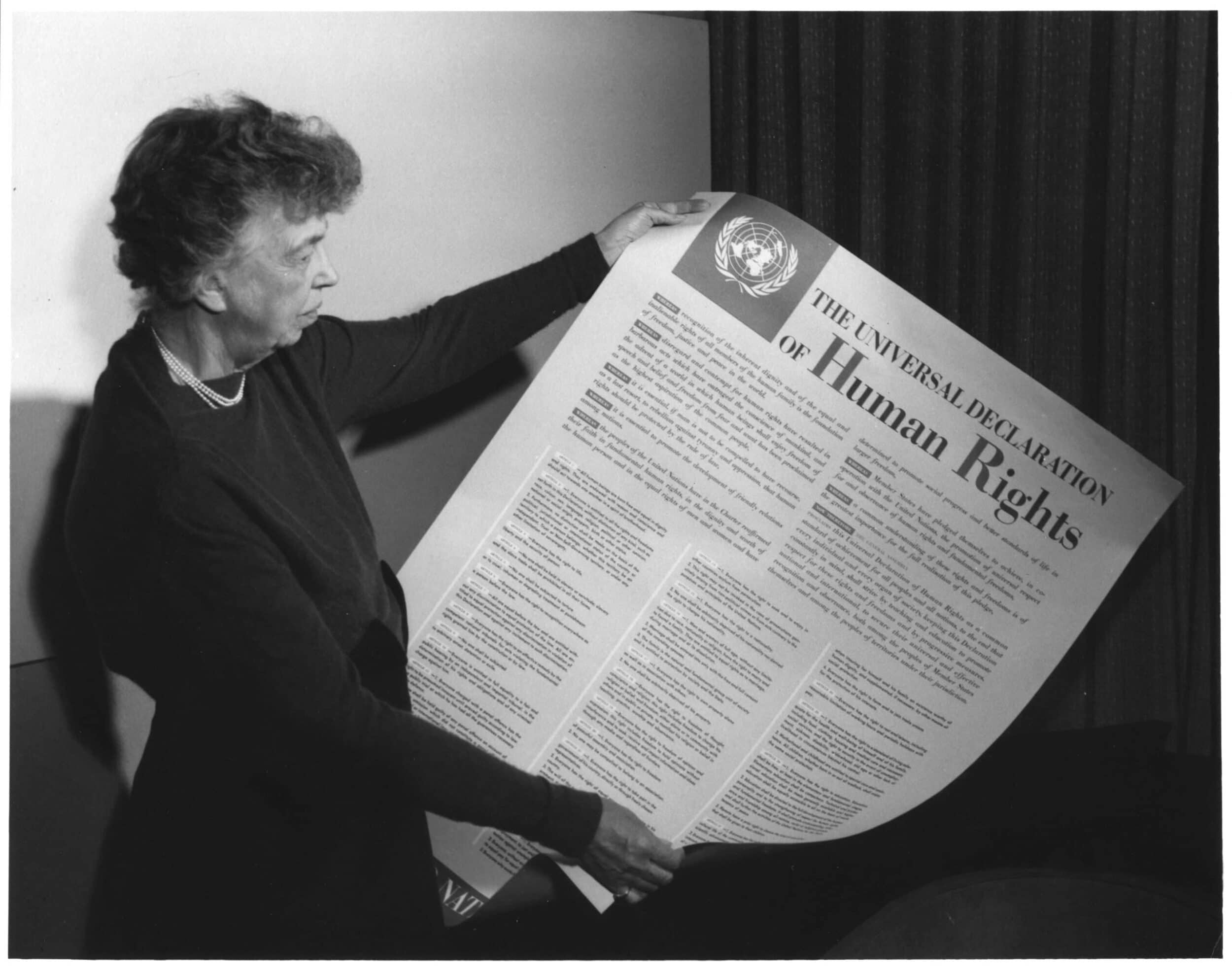Eleanor Roosevelt with the Universal Declaration of Human Rights. Credits.