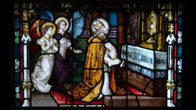 Franz Borgias Mayer (1848–1926). “St Alphonsus Liguori Kneeling Before the Most Holy Sacrament,” stained glass, Carlow Cathedral, Carlow, Ireland. Credits.
