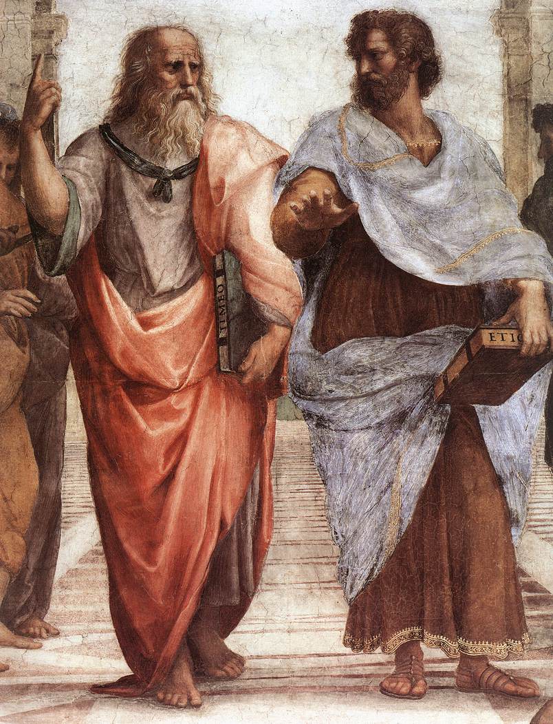 Plato (428–348 BCE) and Aristotle (384–322 BCE) represented by Raphael (1483–1520) in “The School of Athens” fresco in the Vatican. It is to Aristotle that is attributed the maxim “Amicus Plato sed magis amica veritas.”