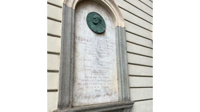 Plaque in Turin, Italy, in the place where Nietzsche had a mental breakdown in 1889, the first clear symptom of a mental illness that continued until his death in 1900.